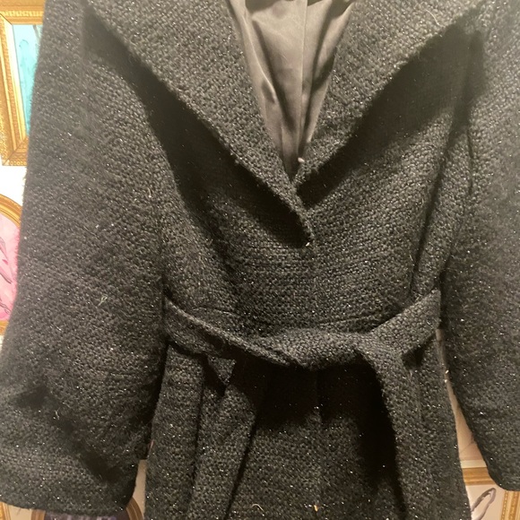 Alice + Olivia Black & Sparkle Waist Tie Coat Size M - Picture 4 of 16